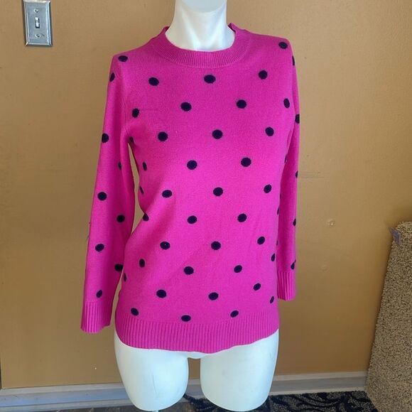J.Crew Pink Polka Dot 100% Italian Cashmere Sweater Size S - Picture 2 of 10